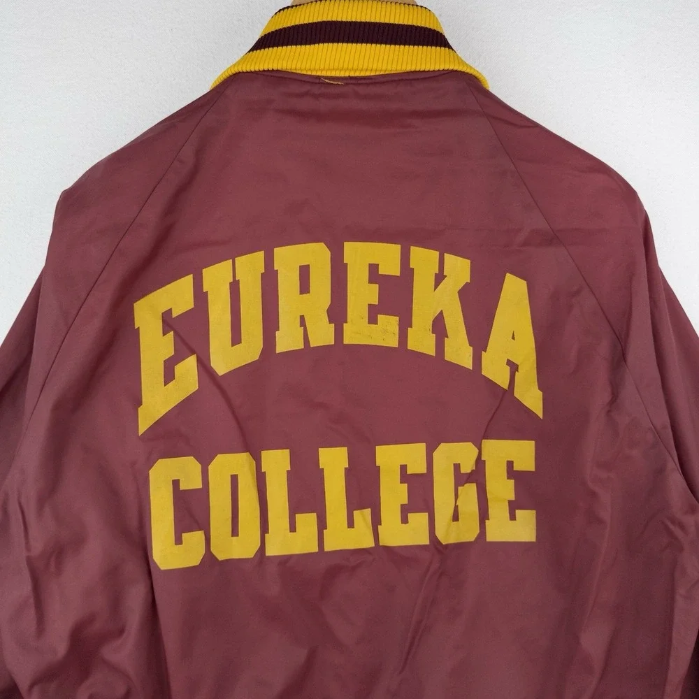 70's Vtg Champion Eureka College Nylon Varsity Jacket Medium Snap Front Made USA